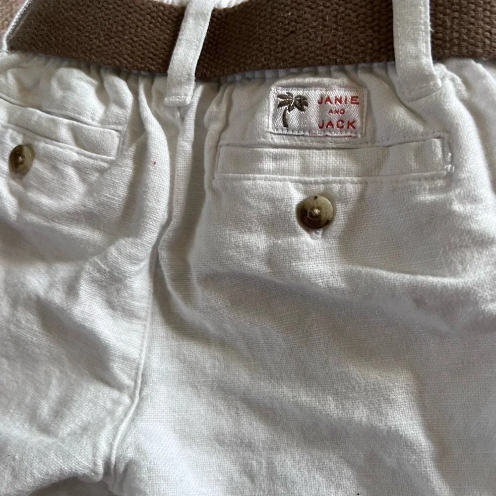 Janie and Jack White Shorts Linen with Brown Belt